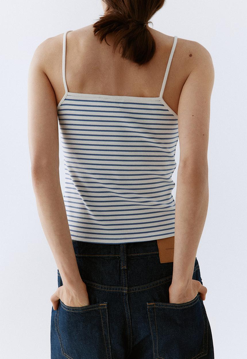 H&M - Ribbed strappy top - light blue/striped