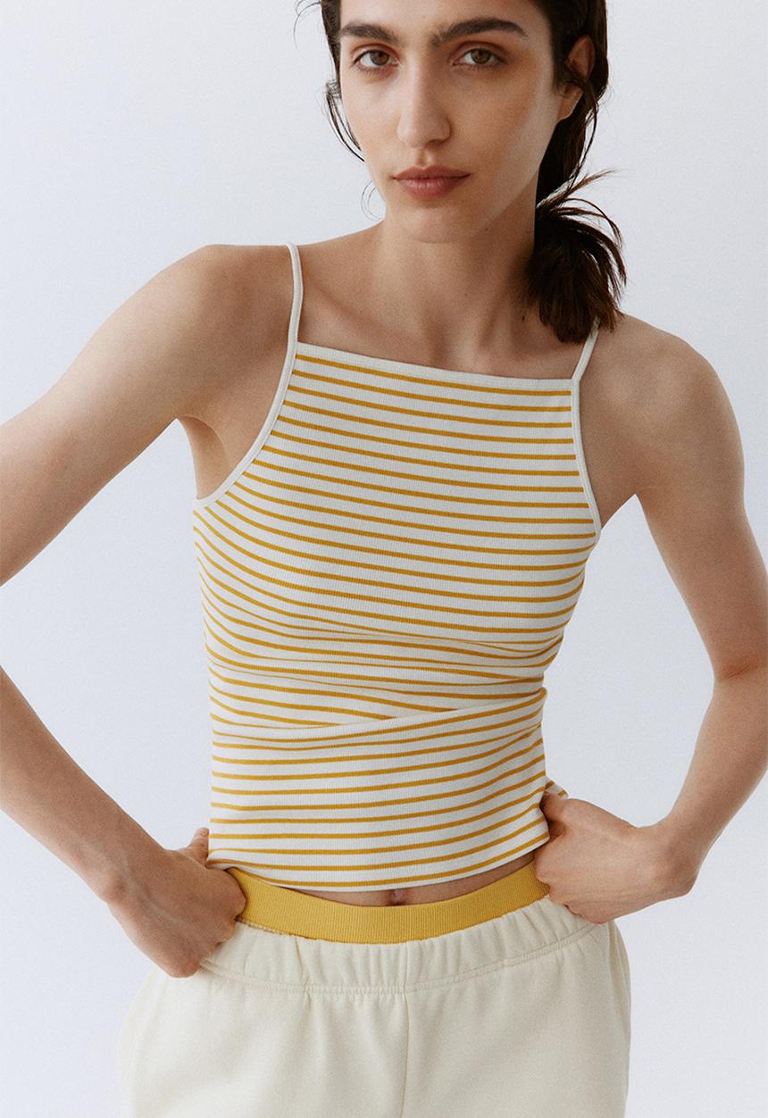 H&M - Ribbed strappy top - light yellow