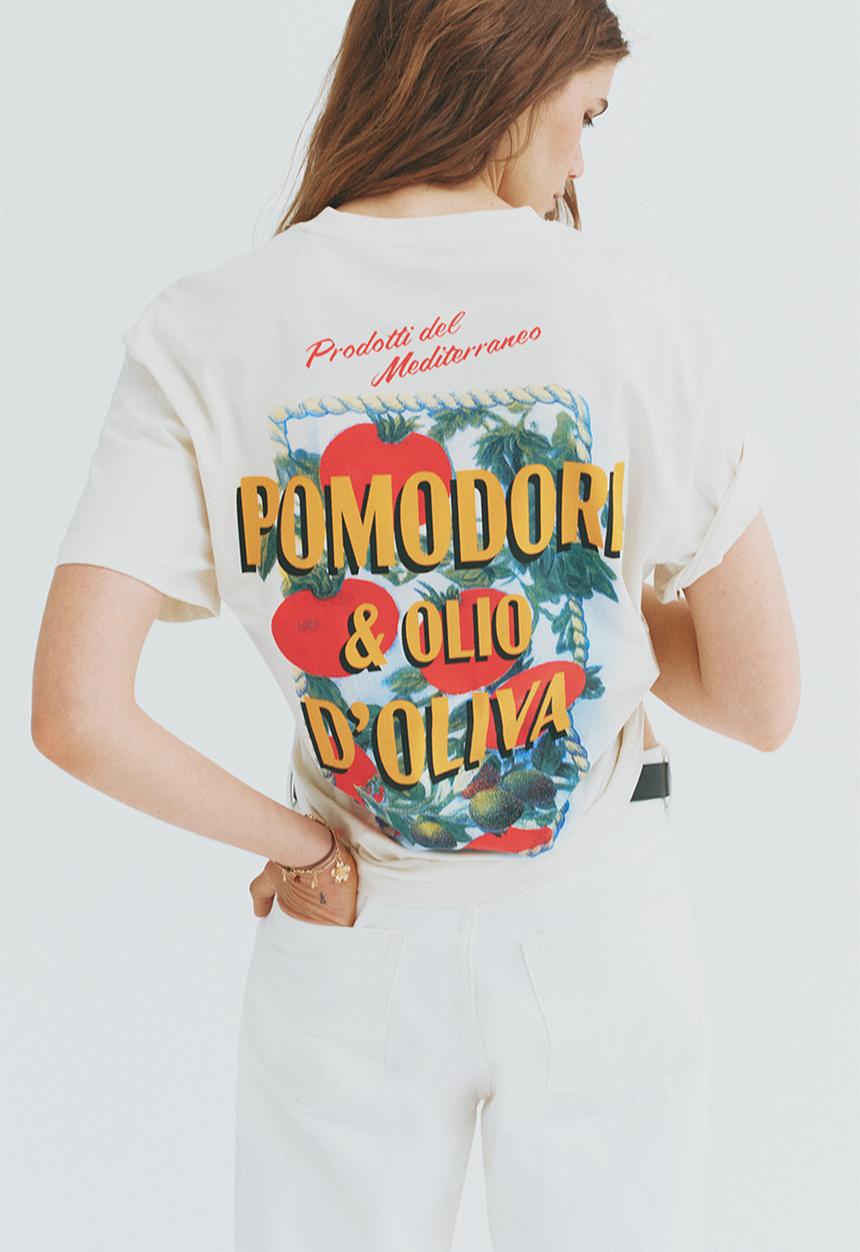 H&M - Oversized printed t-shirt - cream/pomodori
