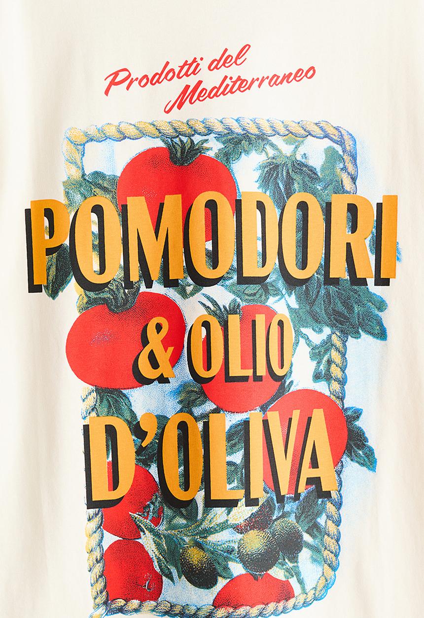 H&M - Oversized printed t-shirt - cream/pomodori