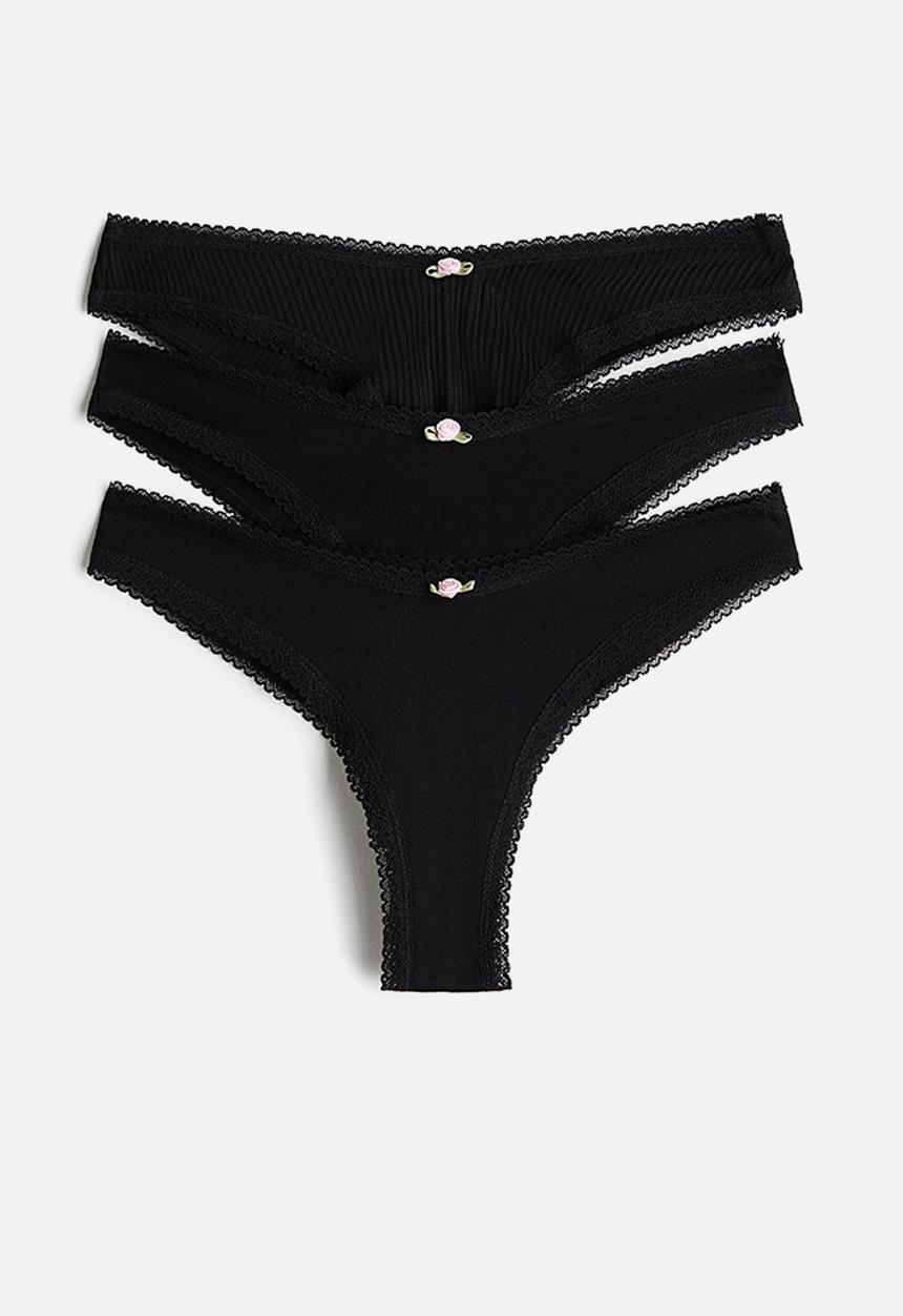 H&M - 3-pack cotton brazilian briefs - black