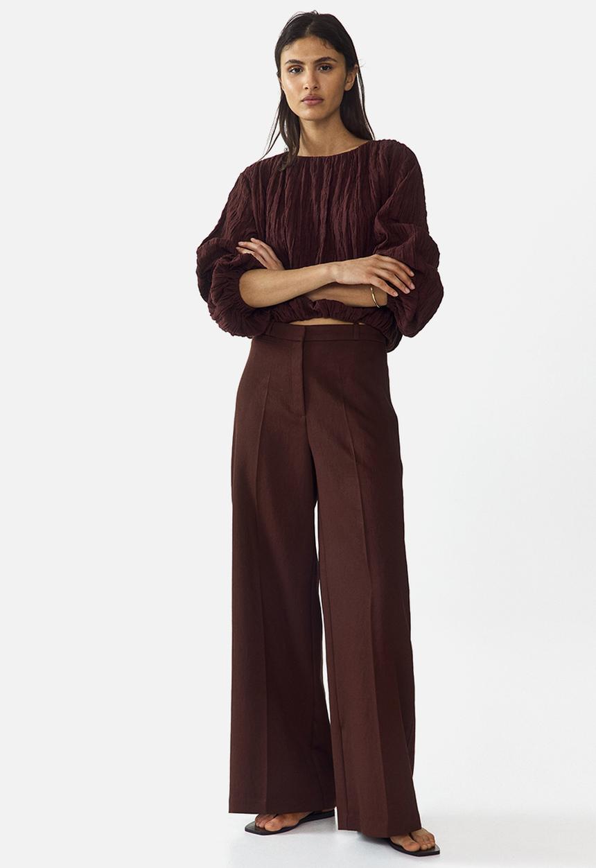 H&M - Wide tailored trousers - dark rust brown