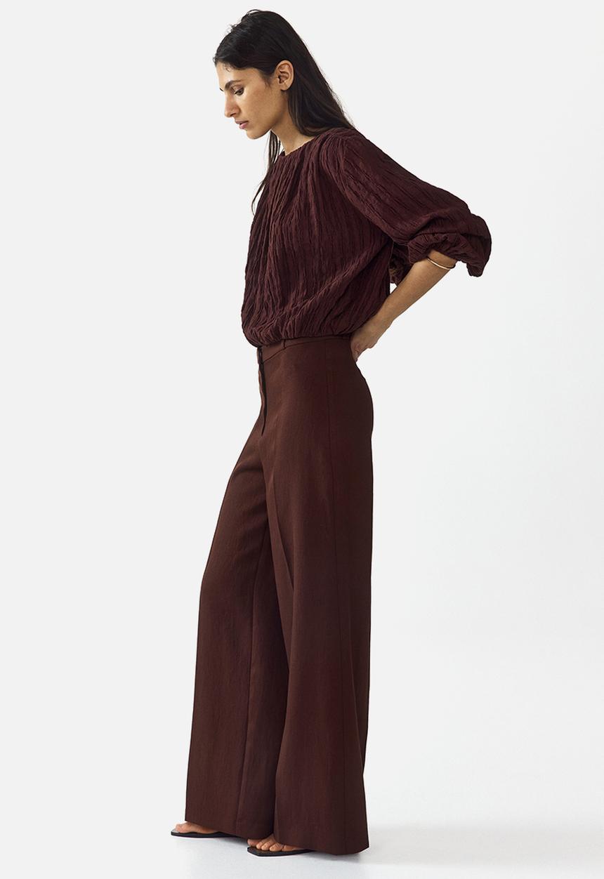 H&M - Wide tailored trousers - dark rust brown