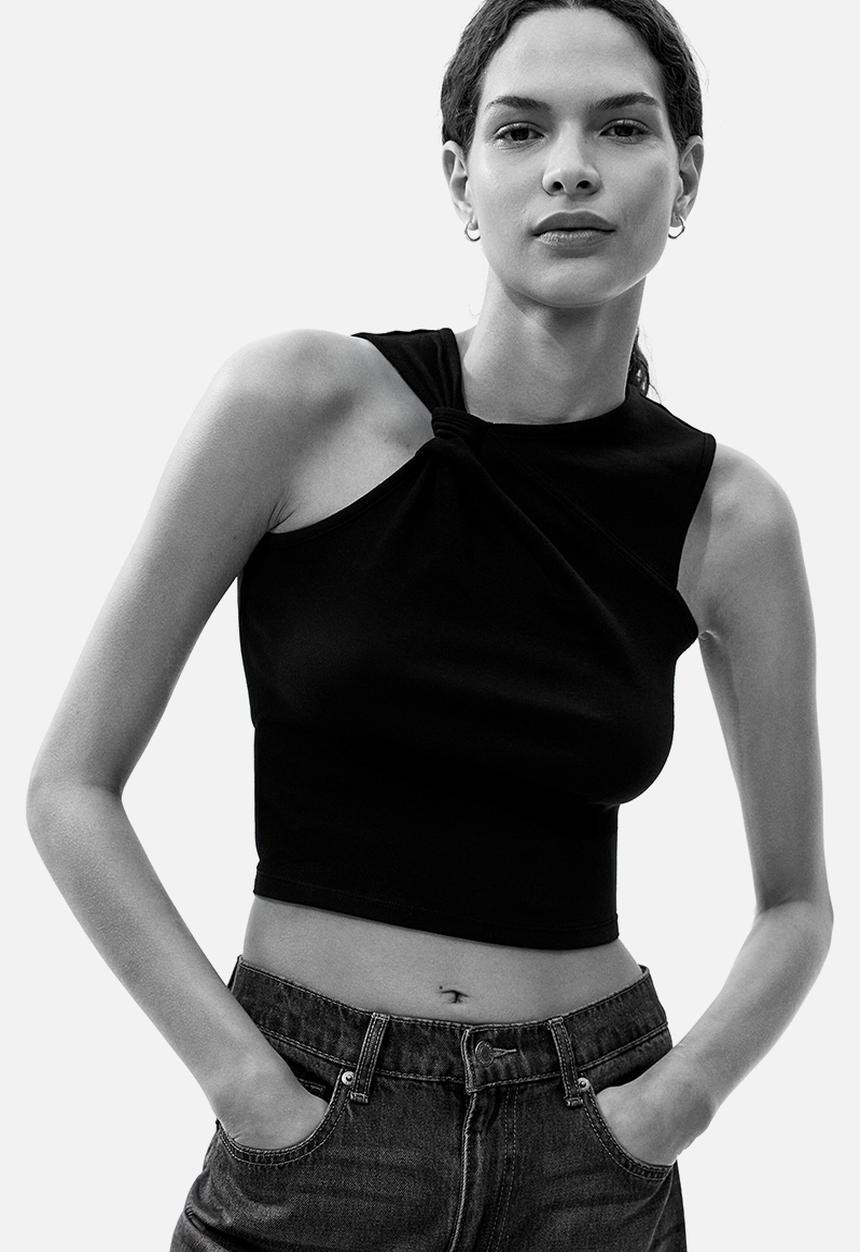 H&M - Link-detail cotton top - black