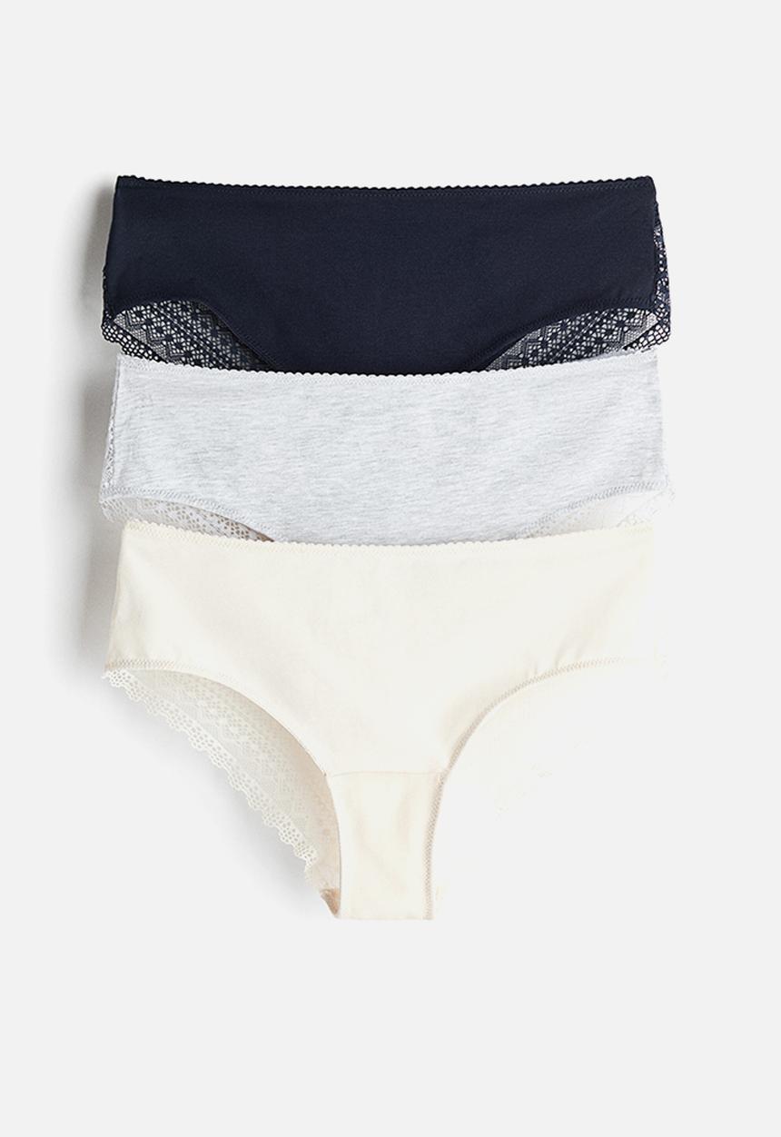 H&M - 3-pack cotton and lace hipster briefs - navy blue/cream