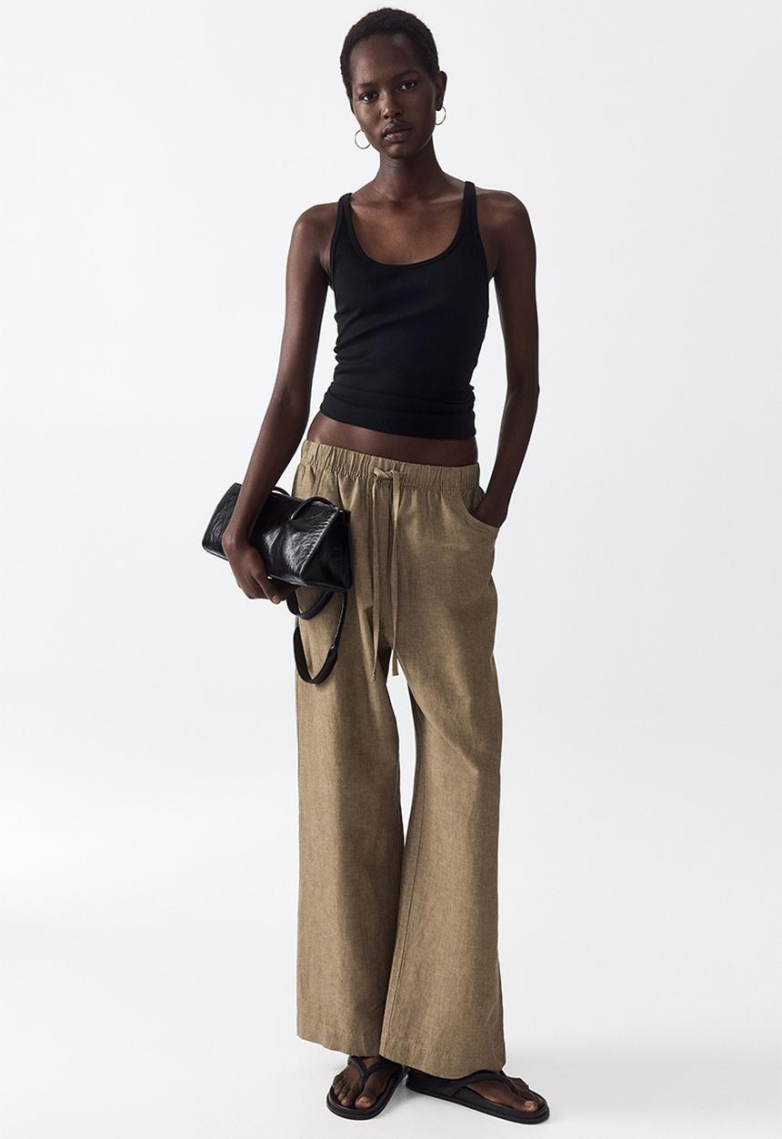 H&M - Straight drawstring trousers - dark beige