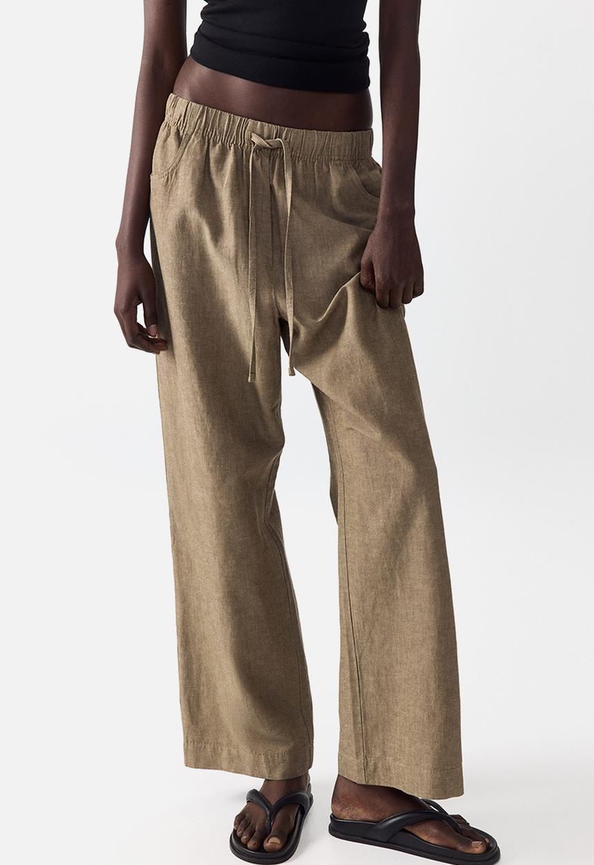 H&M - Straight drawstring trousers - dark beige