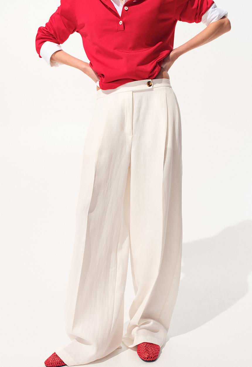 H&M - Wide tailored trousers - ivory