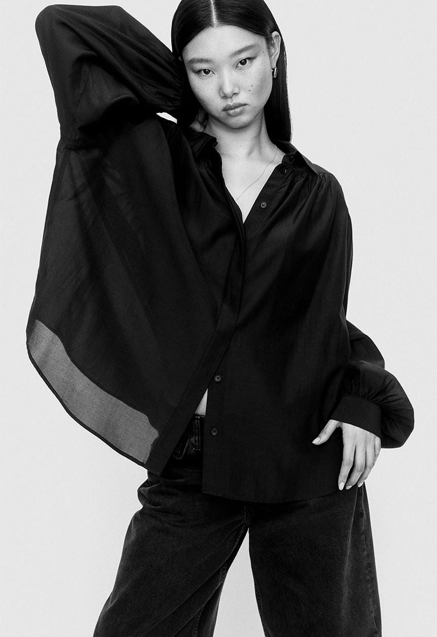 H&M - Gathered blouse - black