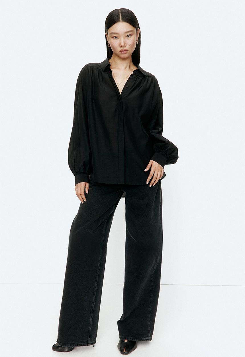 H&M - Gathered blouse - black