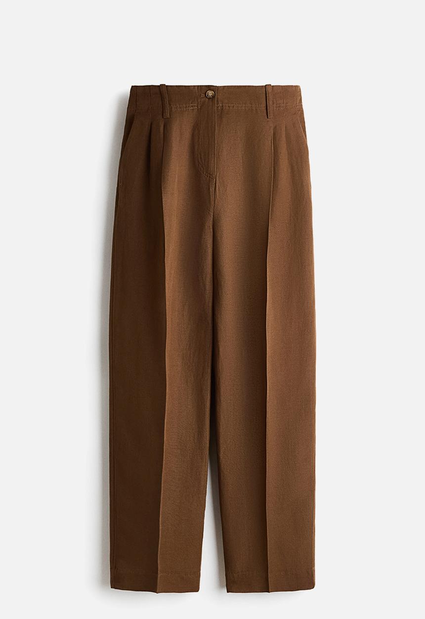H&M - Tapered linen-blend trousers - brown