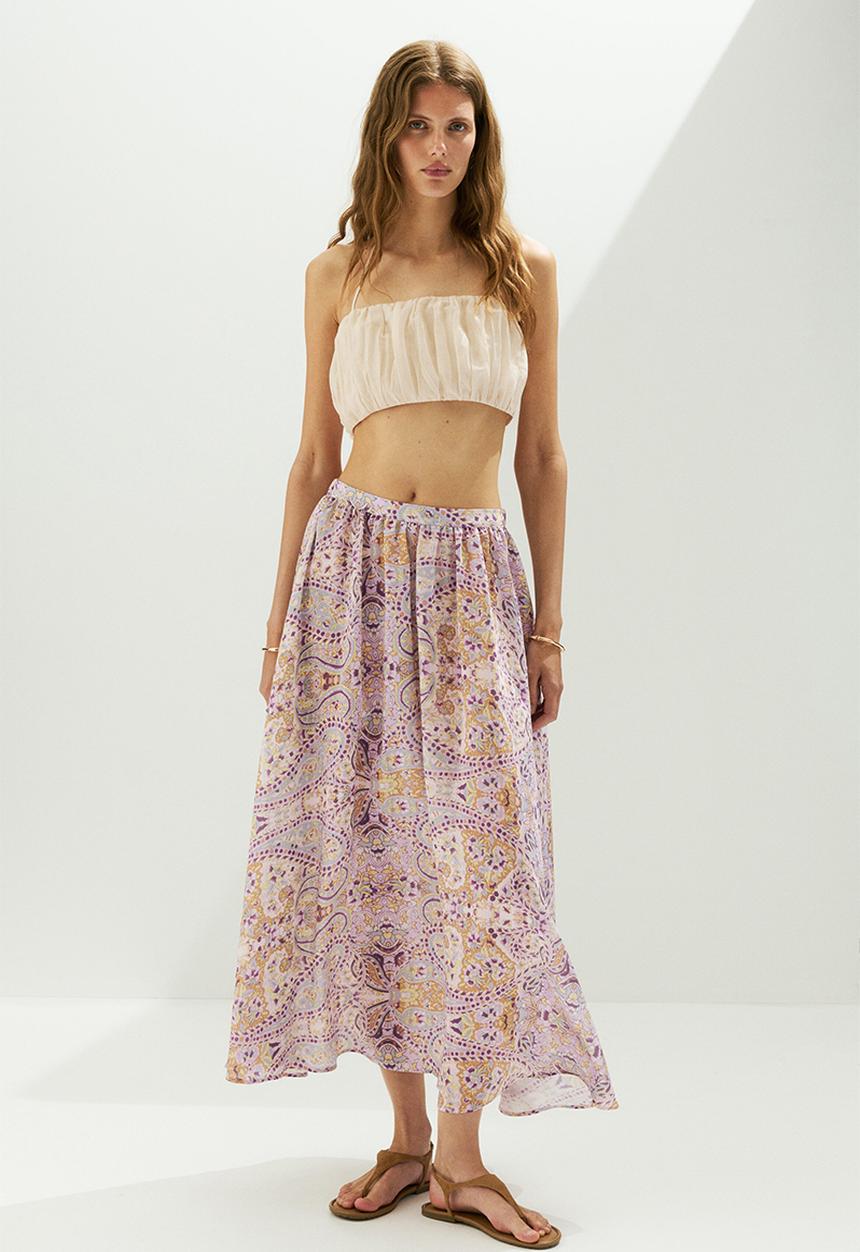H&M - Loose-fit skirt - light pink/patterned