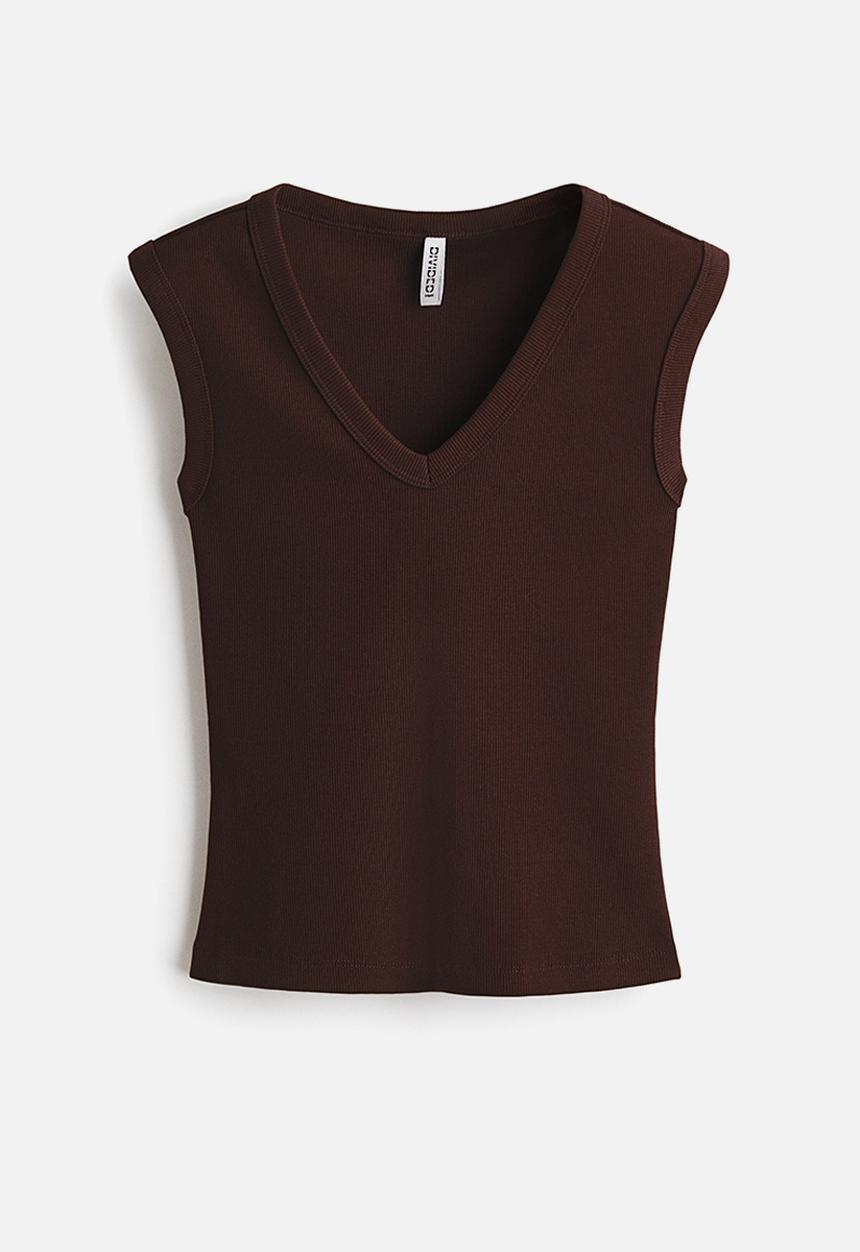 H&M - Ribbed v-neck vest top - dark brown
