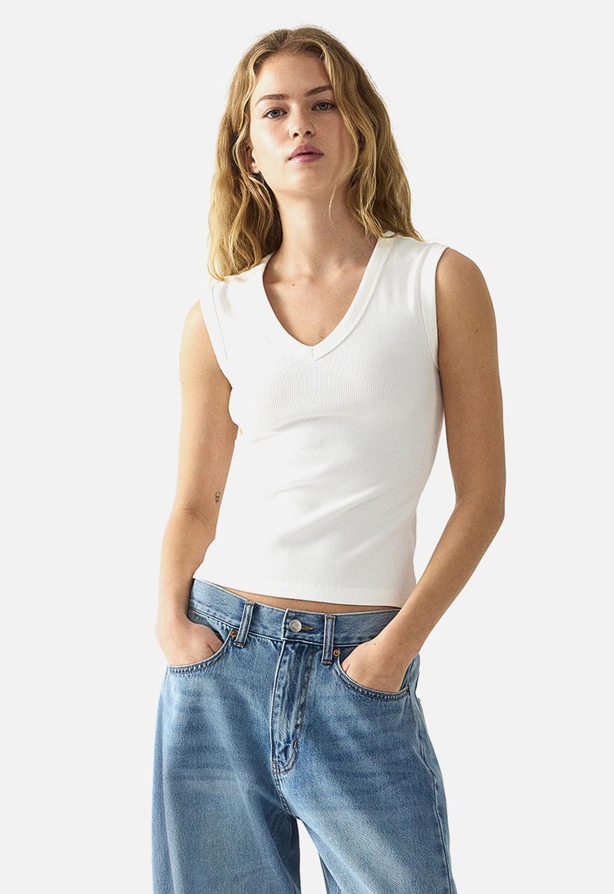 H&M - Ribbed v-neck vest top - cream