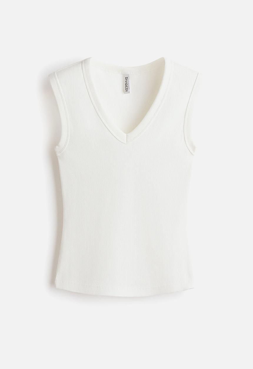 H&M - Ribbed v-neck vest top - cream