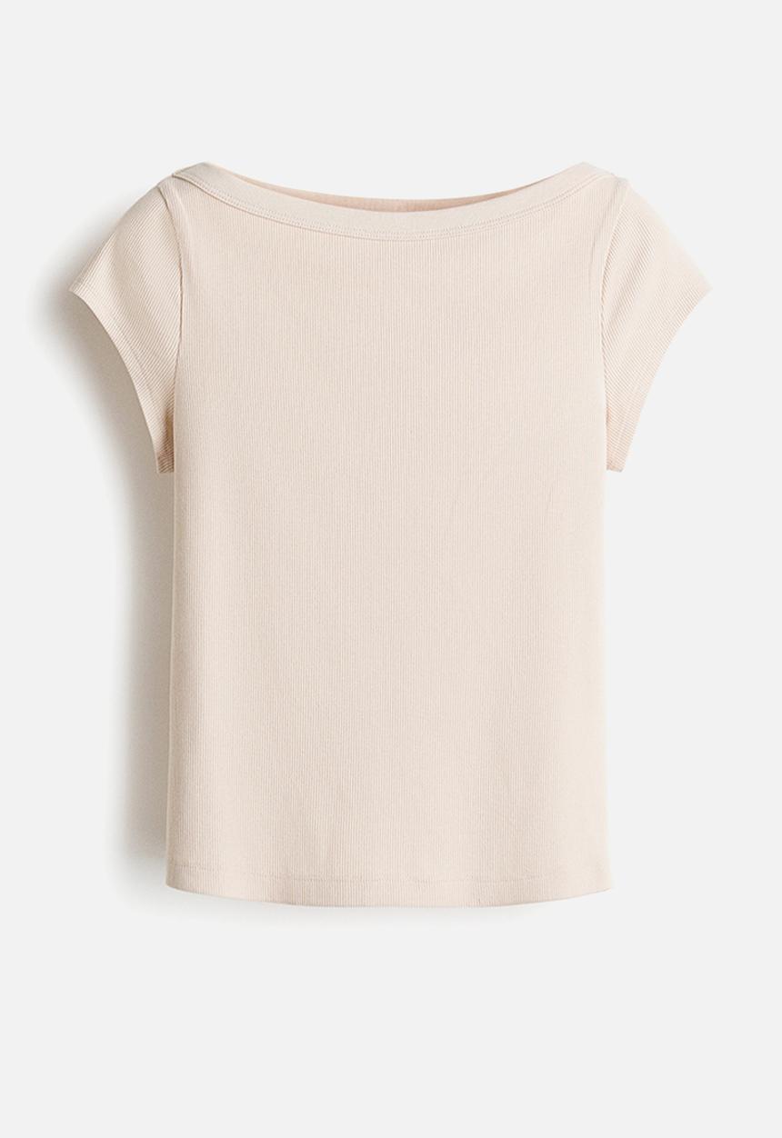 H&M - Rib-knit boat-neck top - light beige