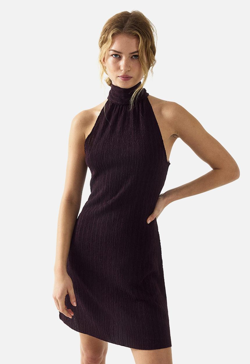 H&M - Crinkled halterneck dress - dark purple