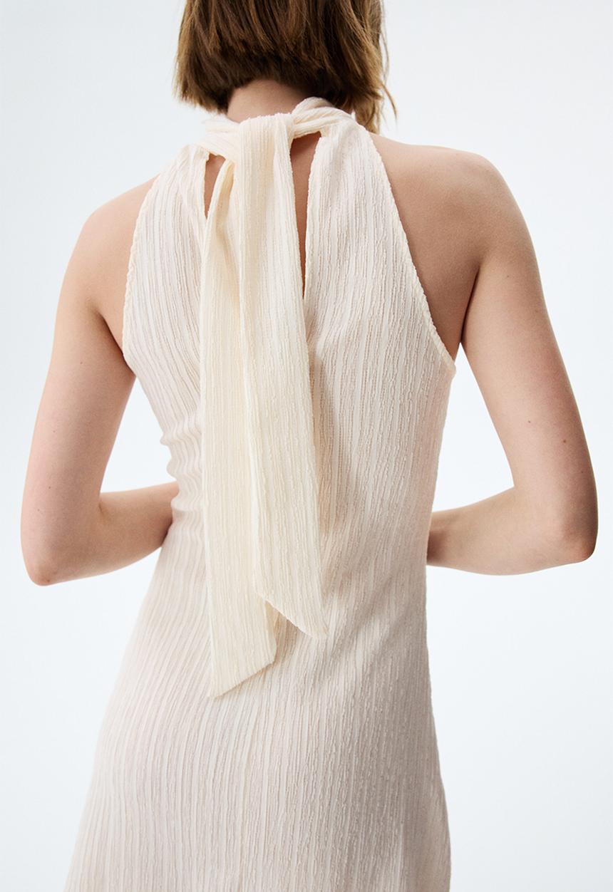 H&M - Crinkled halterneck dress - cream