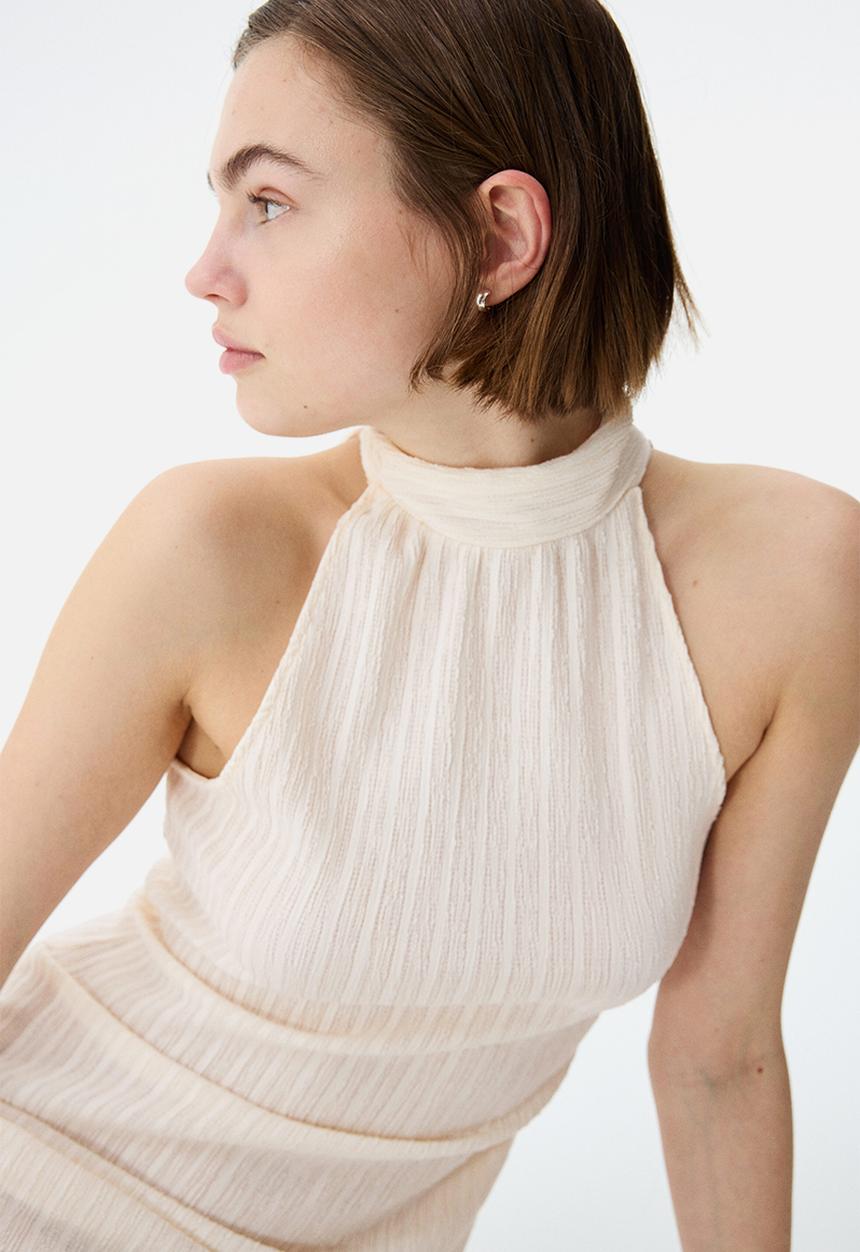 H&M - Crinkled halterneck dress - cream