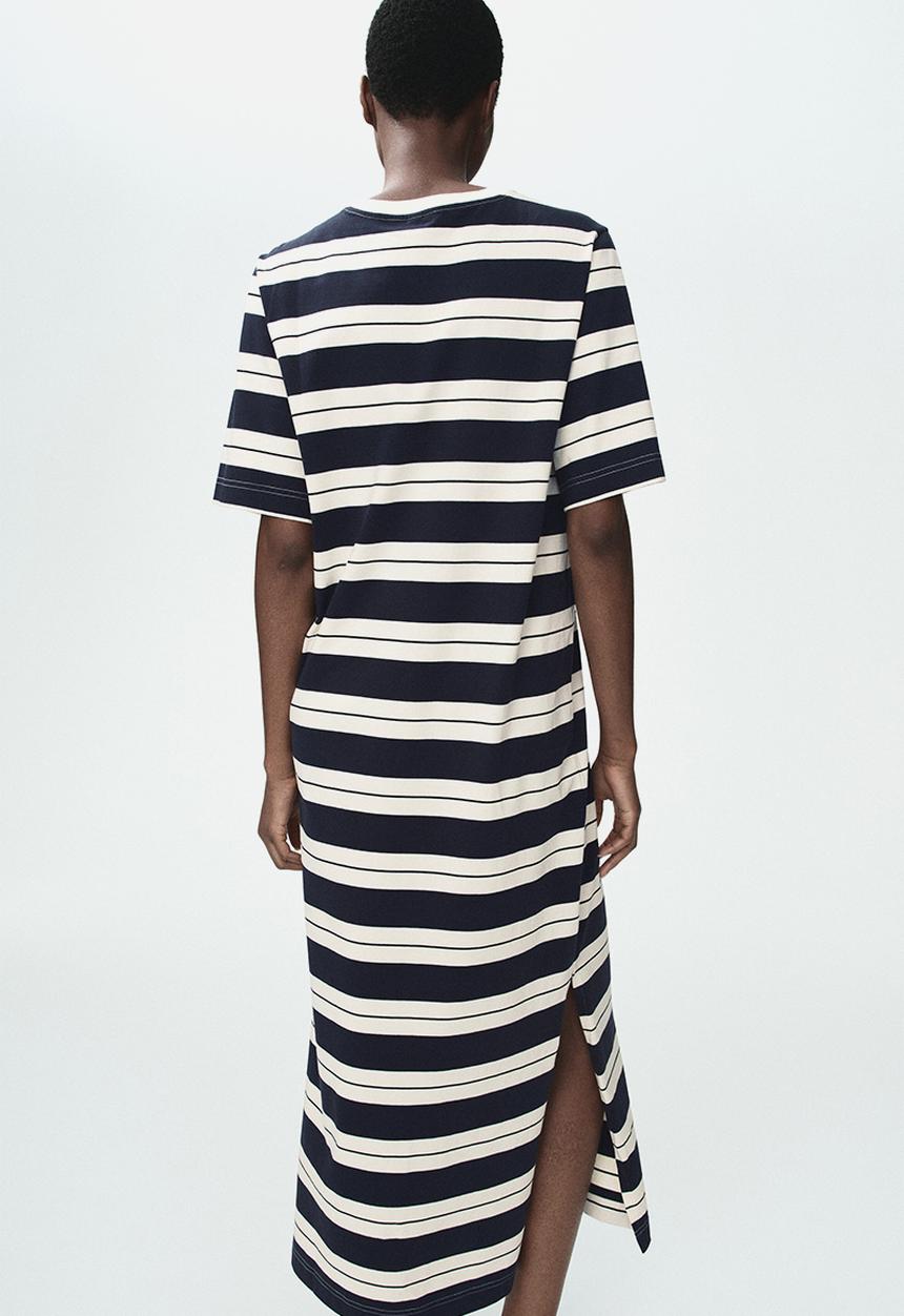 H&M - Long T-shirt dress - navy blue/striped