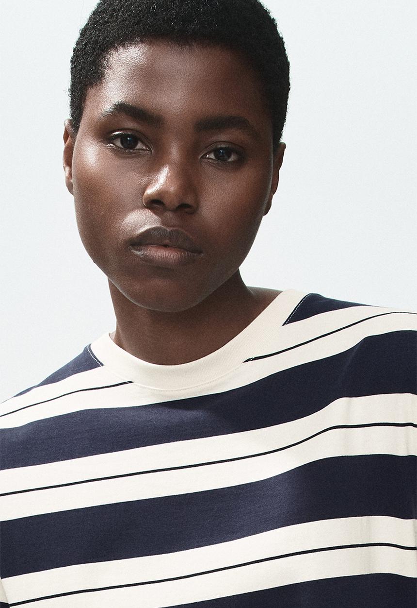 H&M - Long T-shirt dress - navy blue/striped