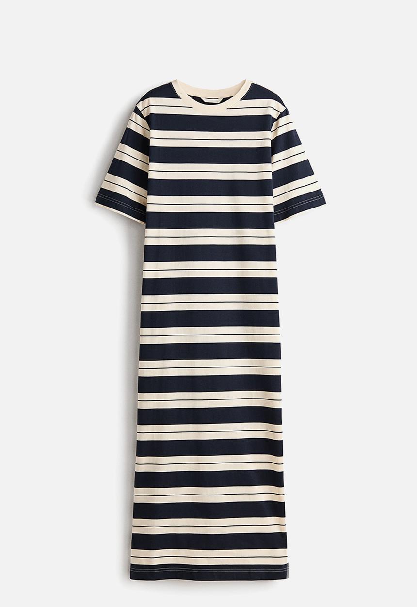 H&M - Long T-shirt dress - navy blue/striped