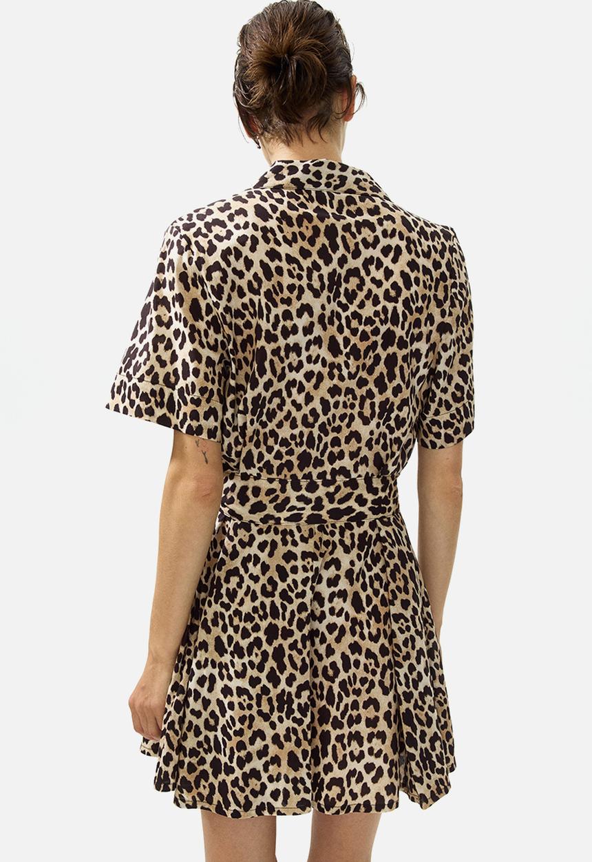 H&M - Tie-belt shirt dress - beige/leopard print