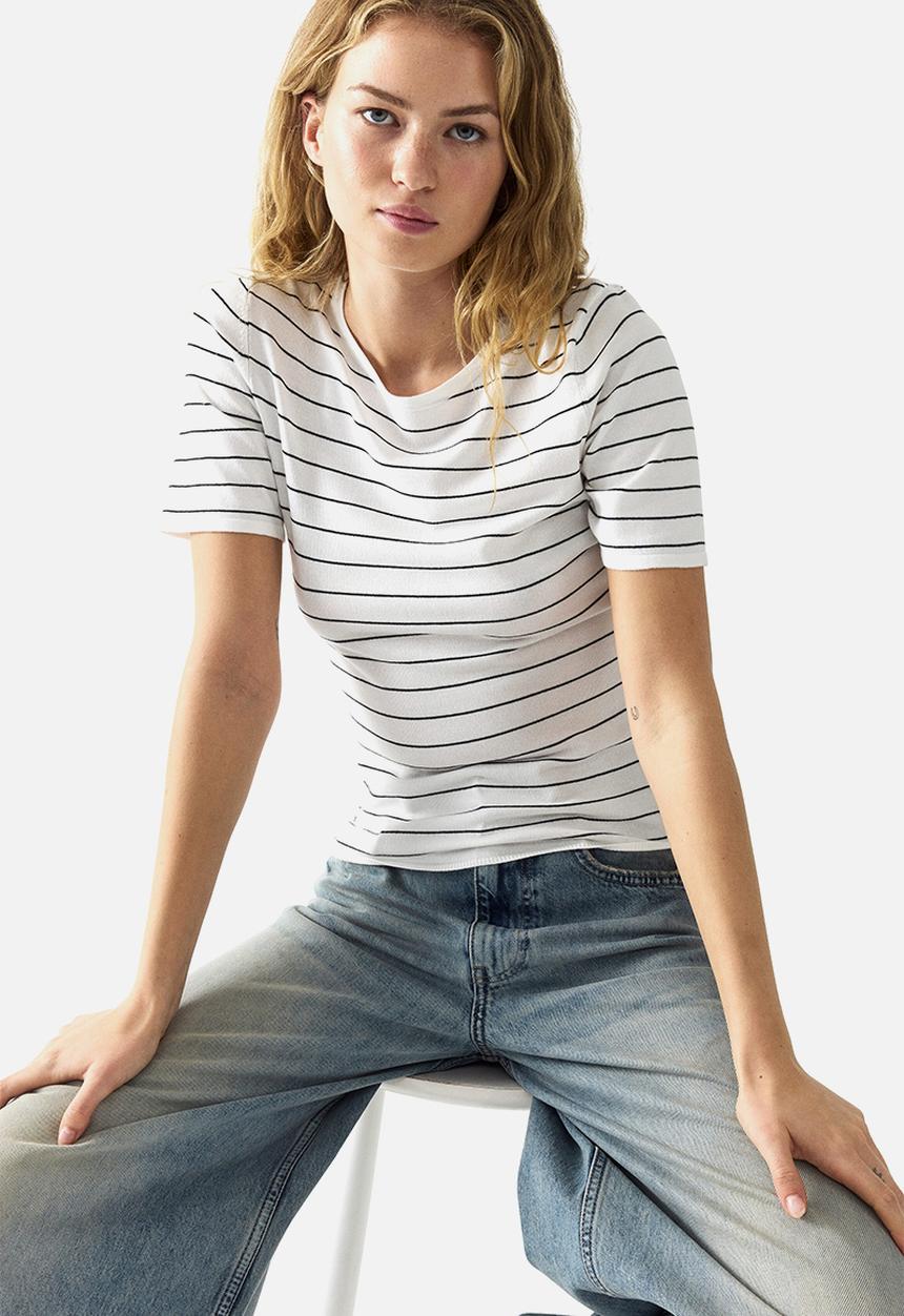 H&M - Fine-knit T-shirt - white/black striped
