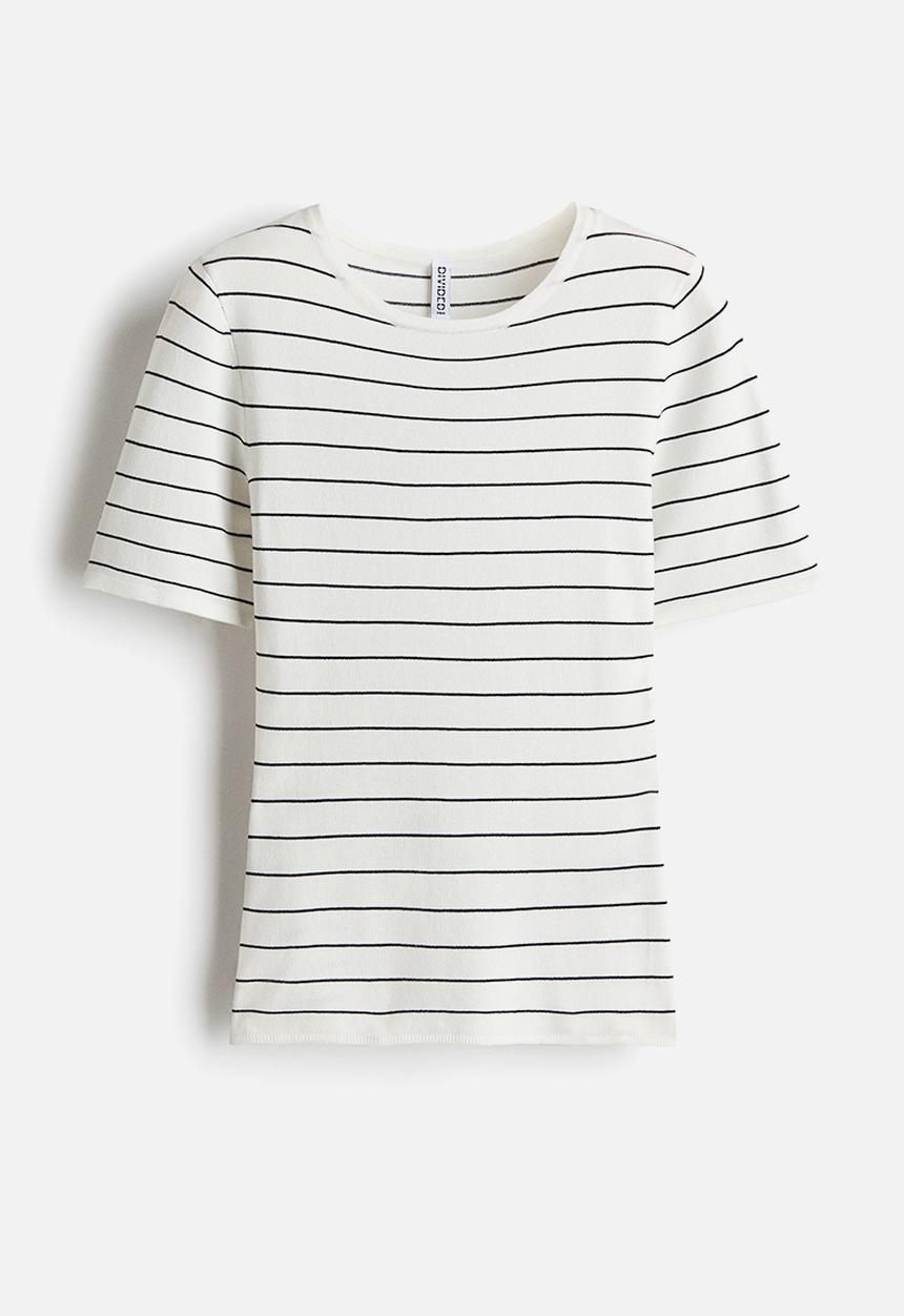 H&M - Fine-knit T-shirt - white/black striped