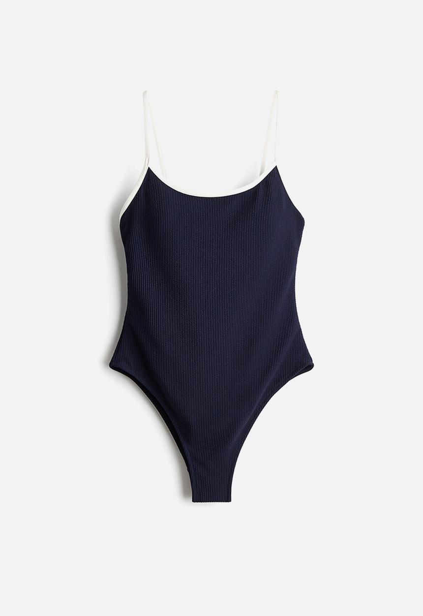 H&M - Padded-cup high leg swimsuit - navy blue
