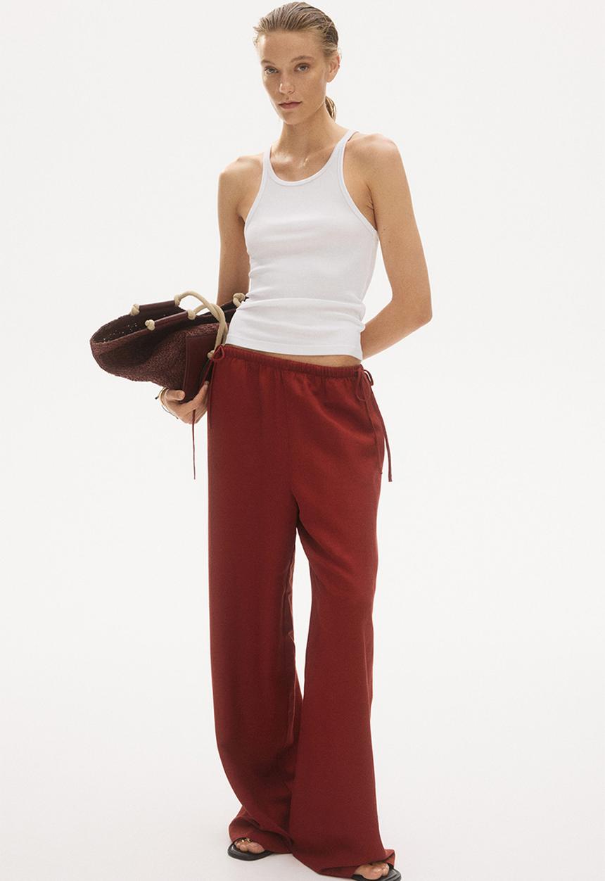 H&M - Linen-blend drawstring trousers - brick red