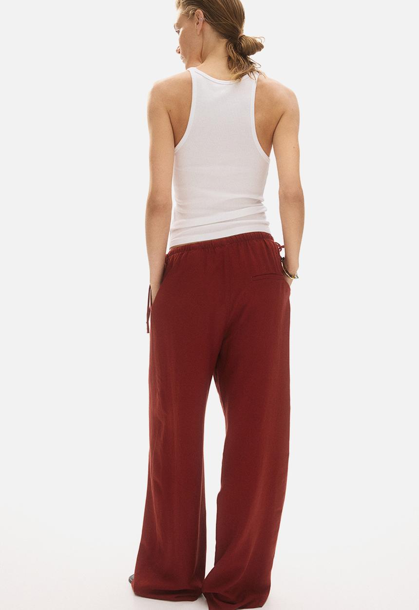 H&M - Linen-blend drawstring trousers - brick red