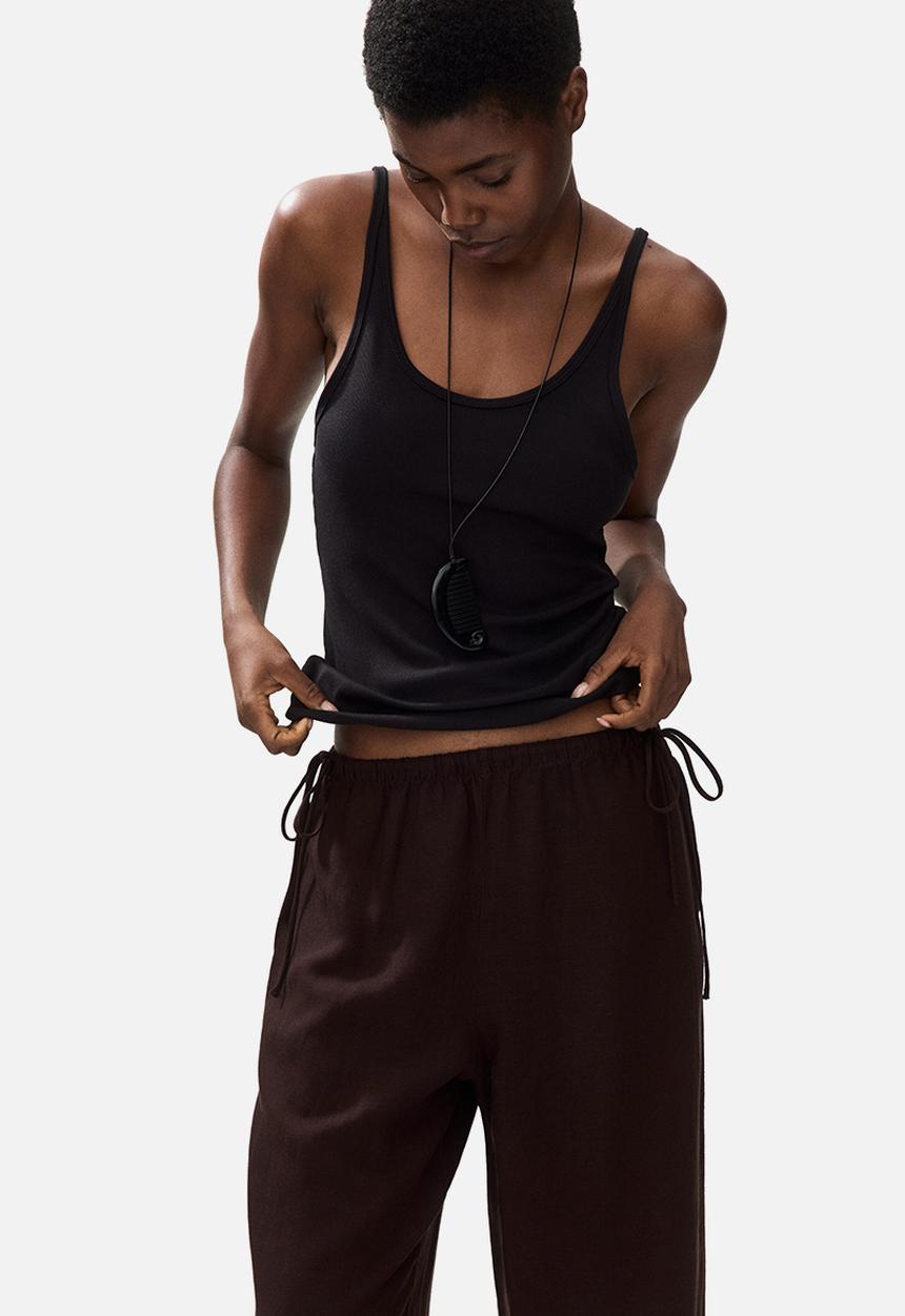 H&M - Linen-blend drawstring trousers - dark brown