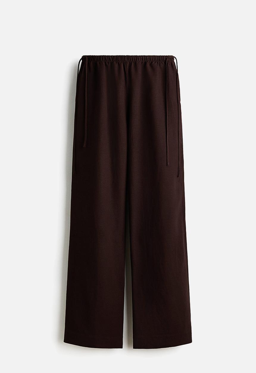 H&M - Linen-blend drawstring trousers - dark brown