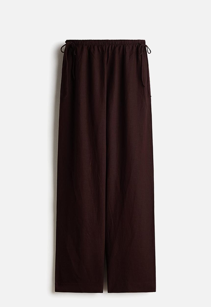 H&M - Linen-blend drawstring trousers - dark brown