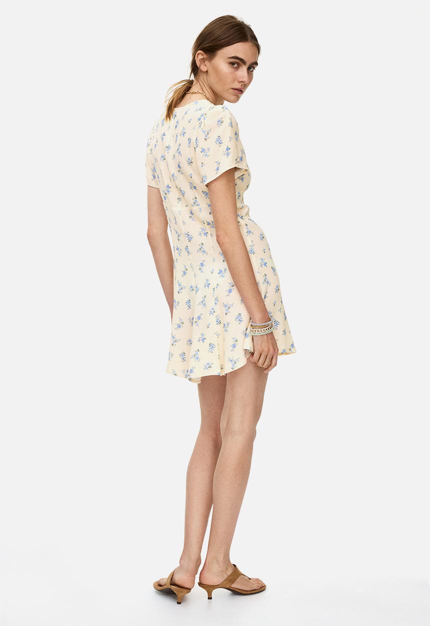 H&M - Flared-skirt viscose dress - light yellow/floral