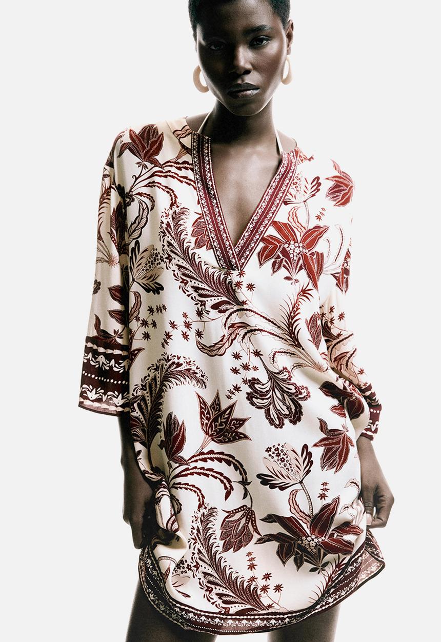 H&M - Viscose tunic dress - light beige/patterned