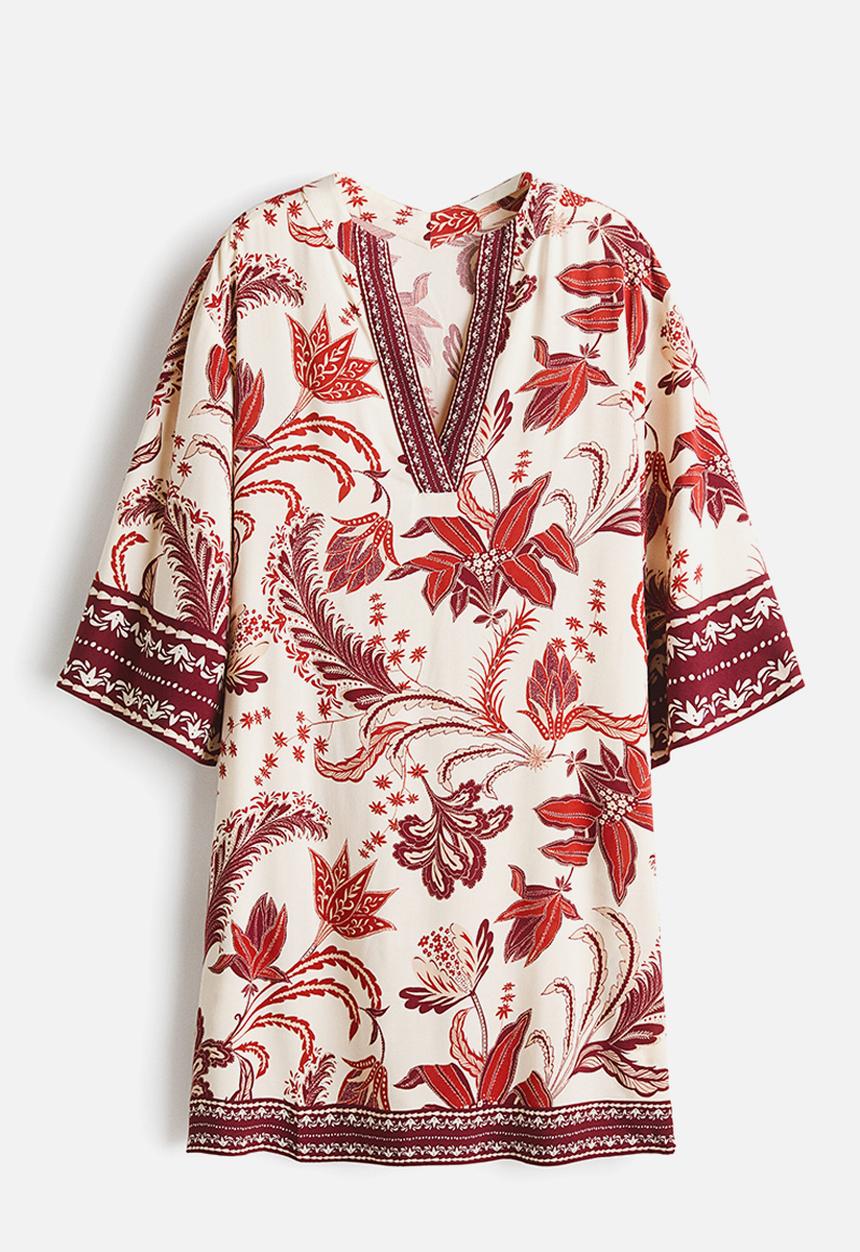 H&M - Viscose tunic dress - light beige/patterned