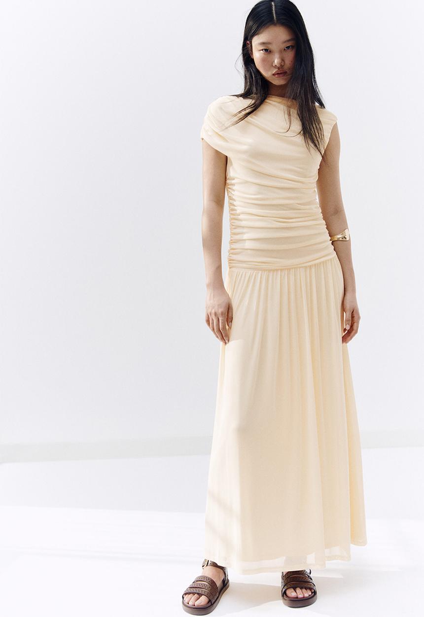 H&M - Draped mesh dress - pale yellow