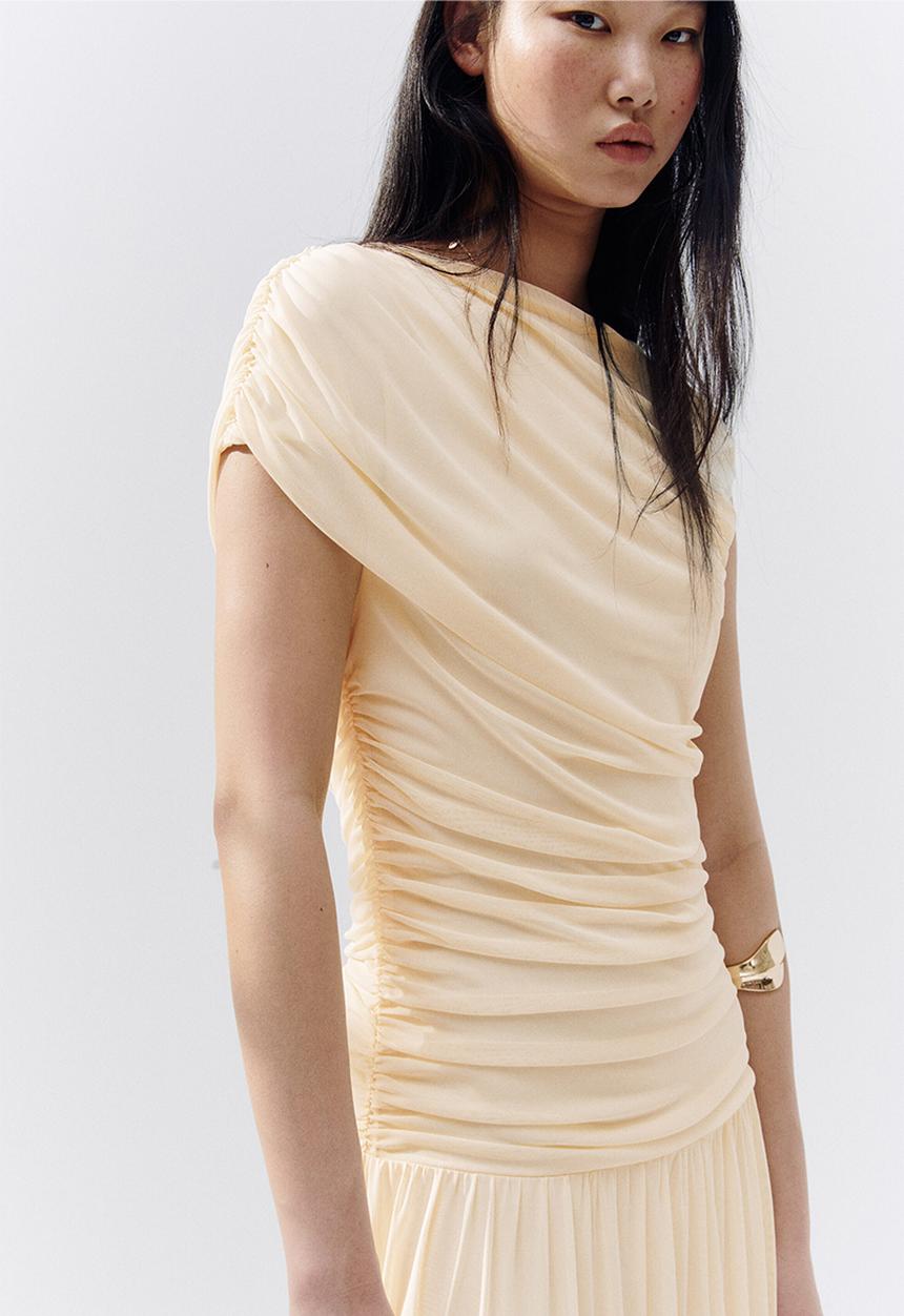 H&M - Draped mesh dress - pale yellow