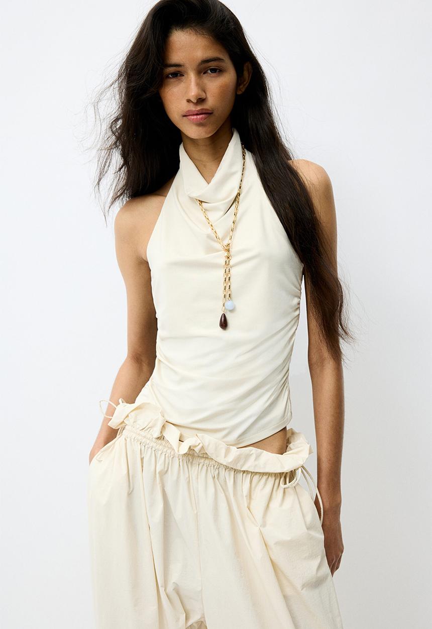 H&M - Gathered halterneck top - light beige