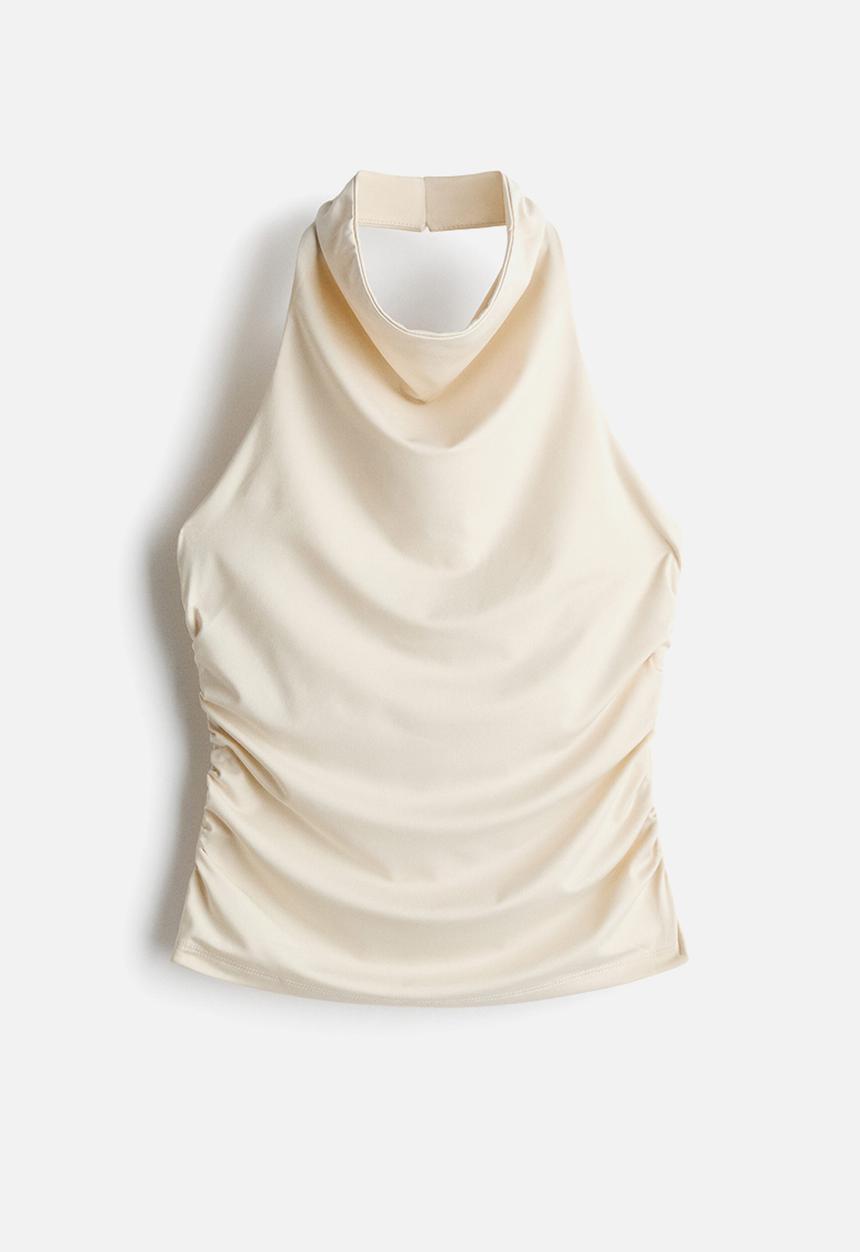 H&M - Gathered halterneck top - light beige