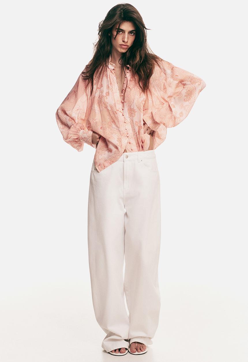 H&M - Oversized lyocell blouse - light pink/paisley pattern