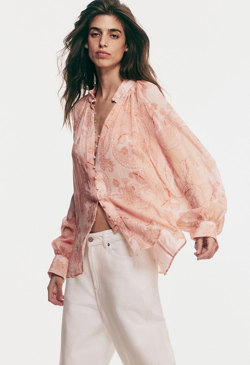 H&M - Oversized lyocell blouse - light pink/paisley pattern