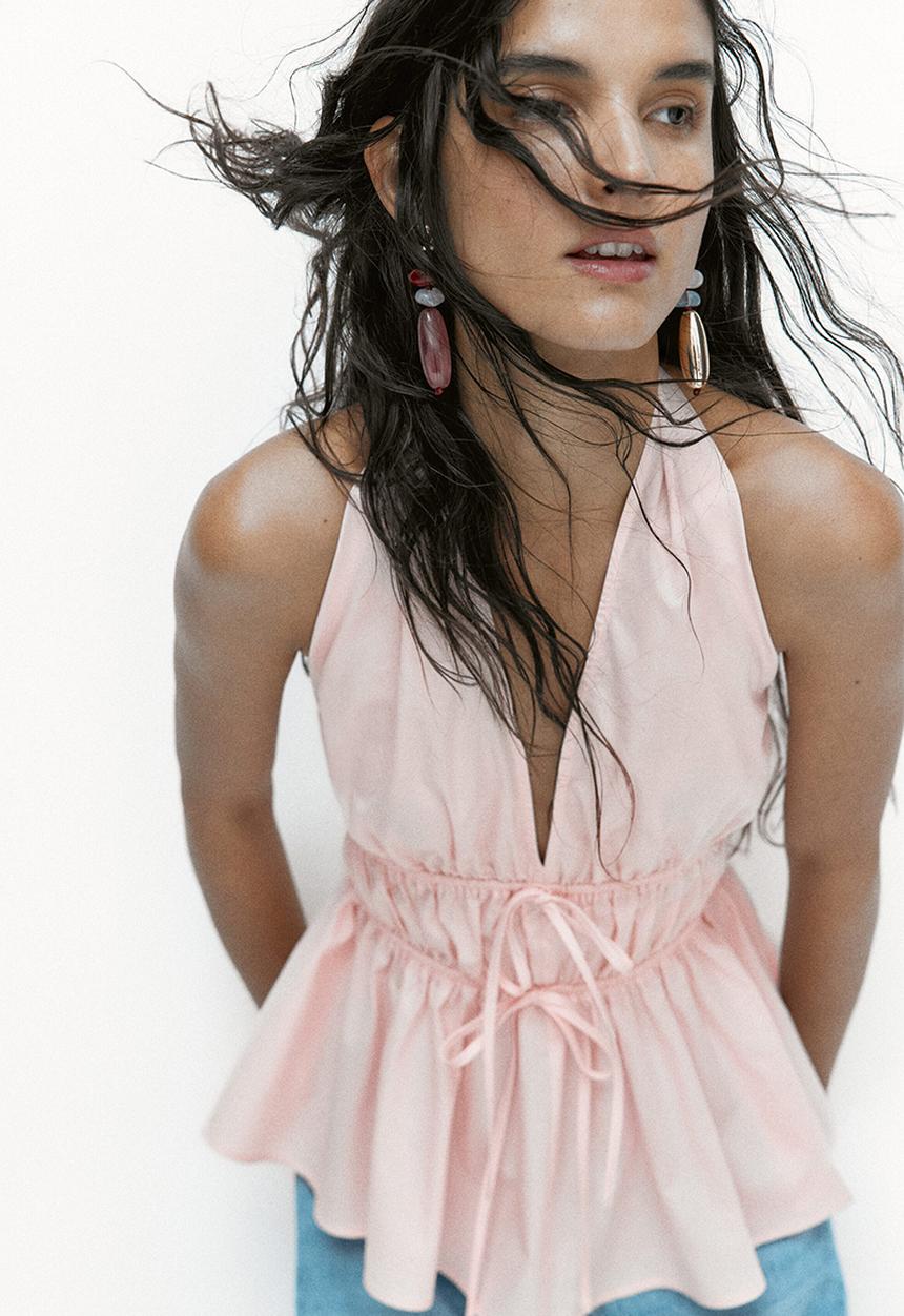 H&M - Peplum halterneck top - light pink