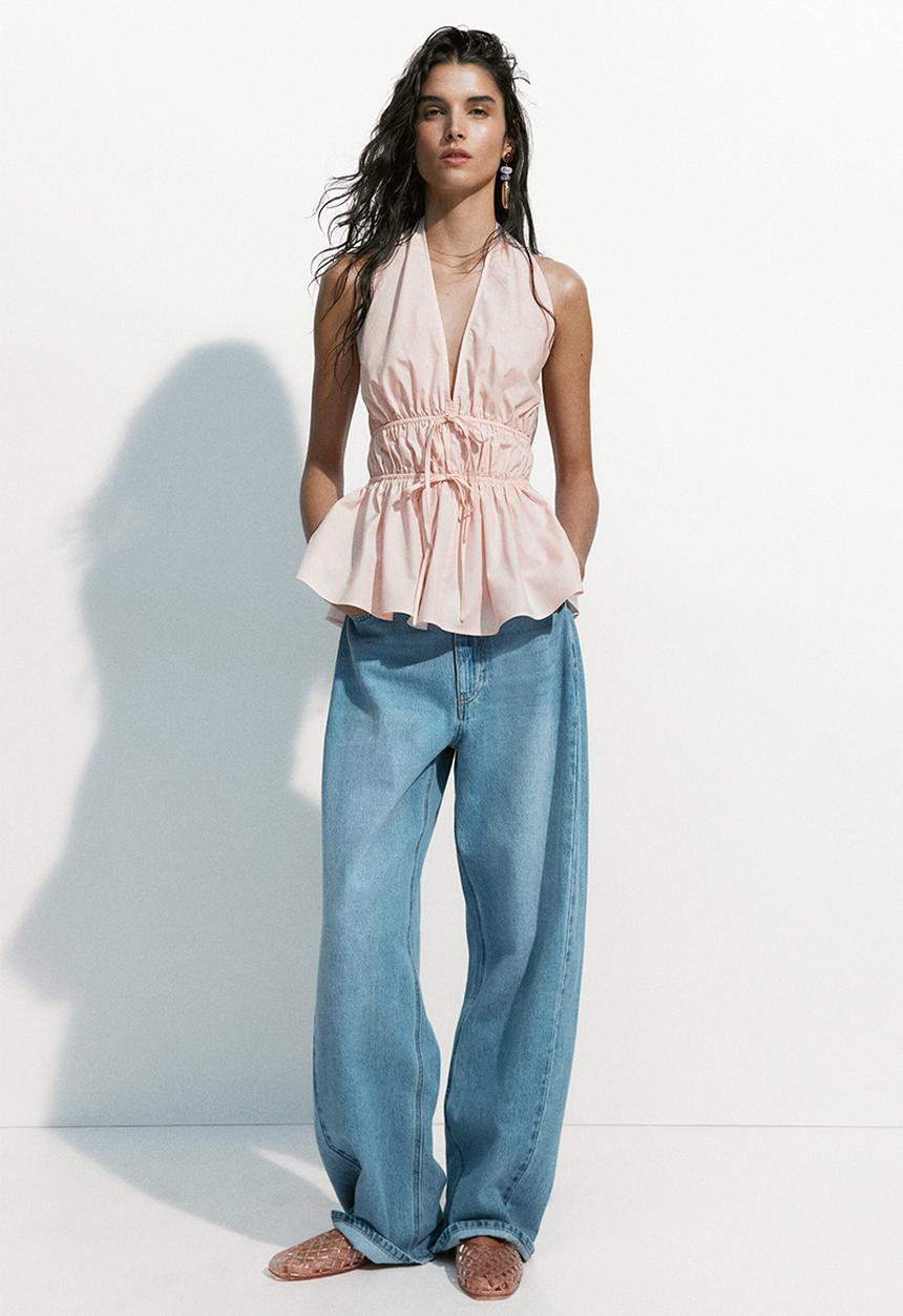 H&M - Peplum halterneck top - light pink