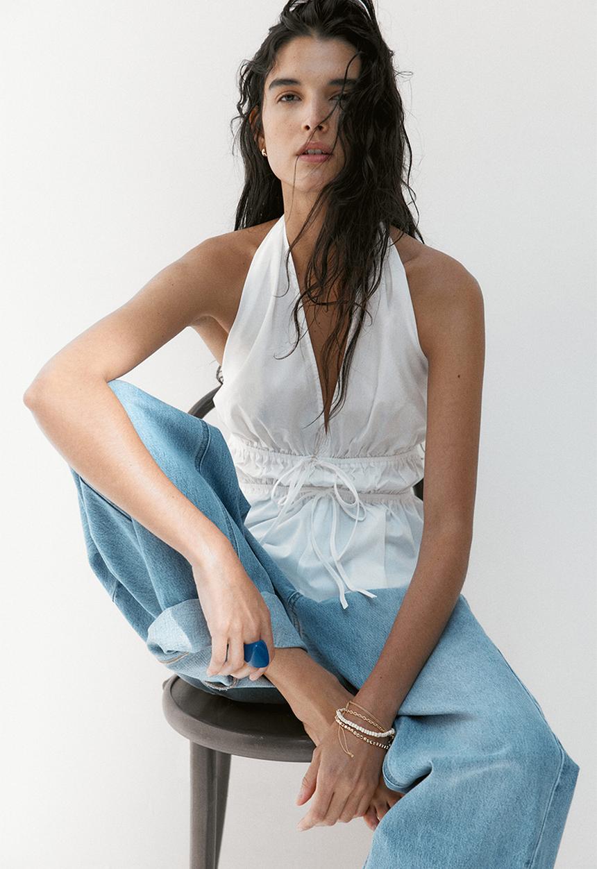 H&M - Peplum halterneck top - white