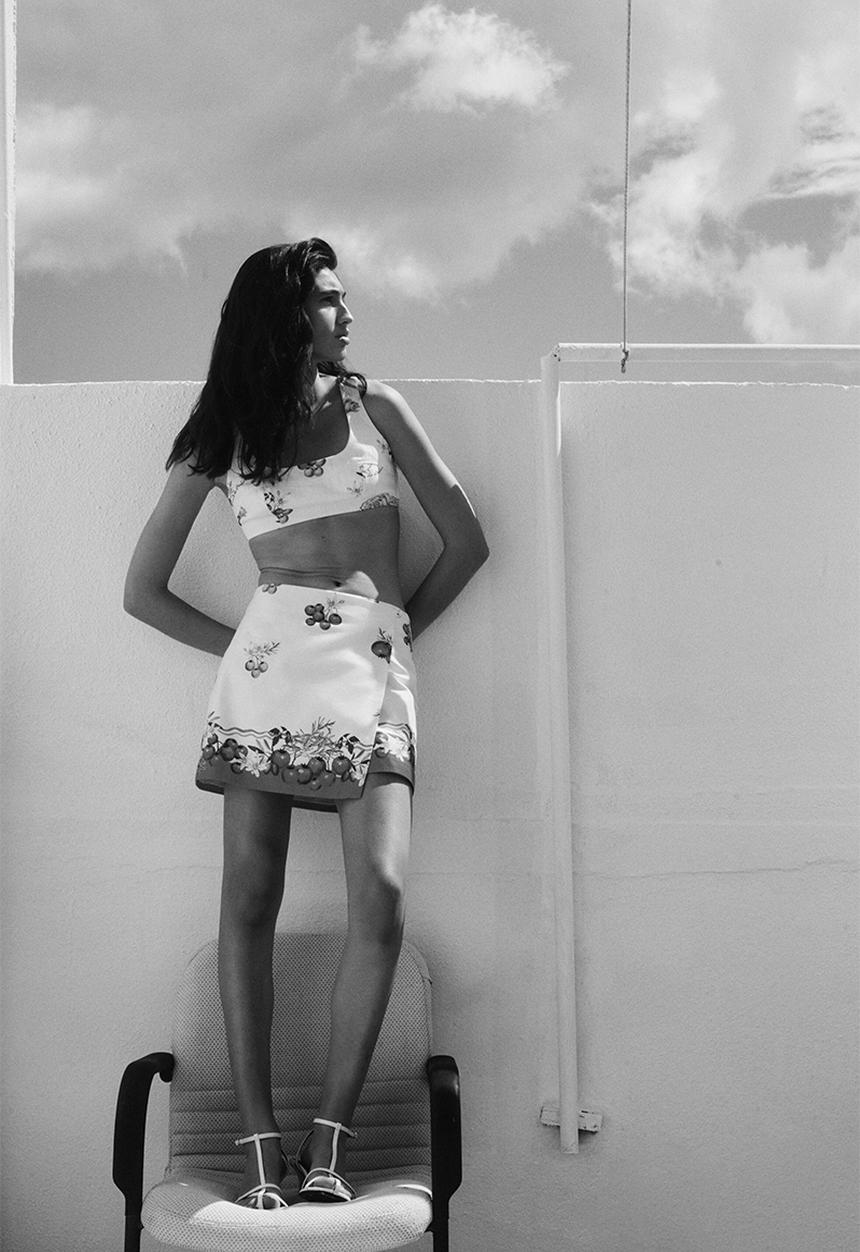 H&M - Cotton wrap skirt - cream/tomatoes