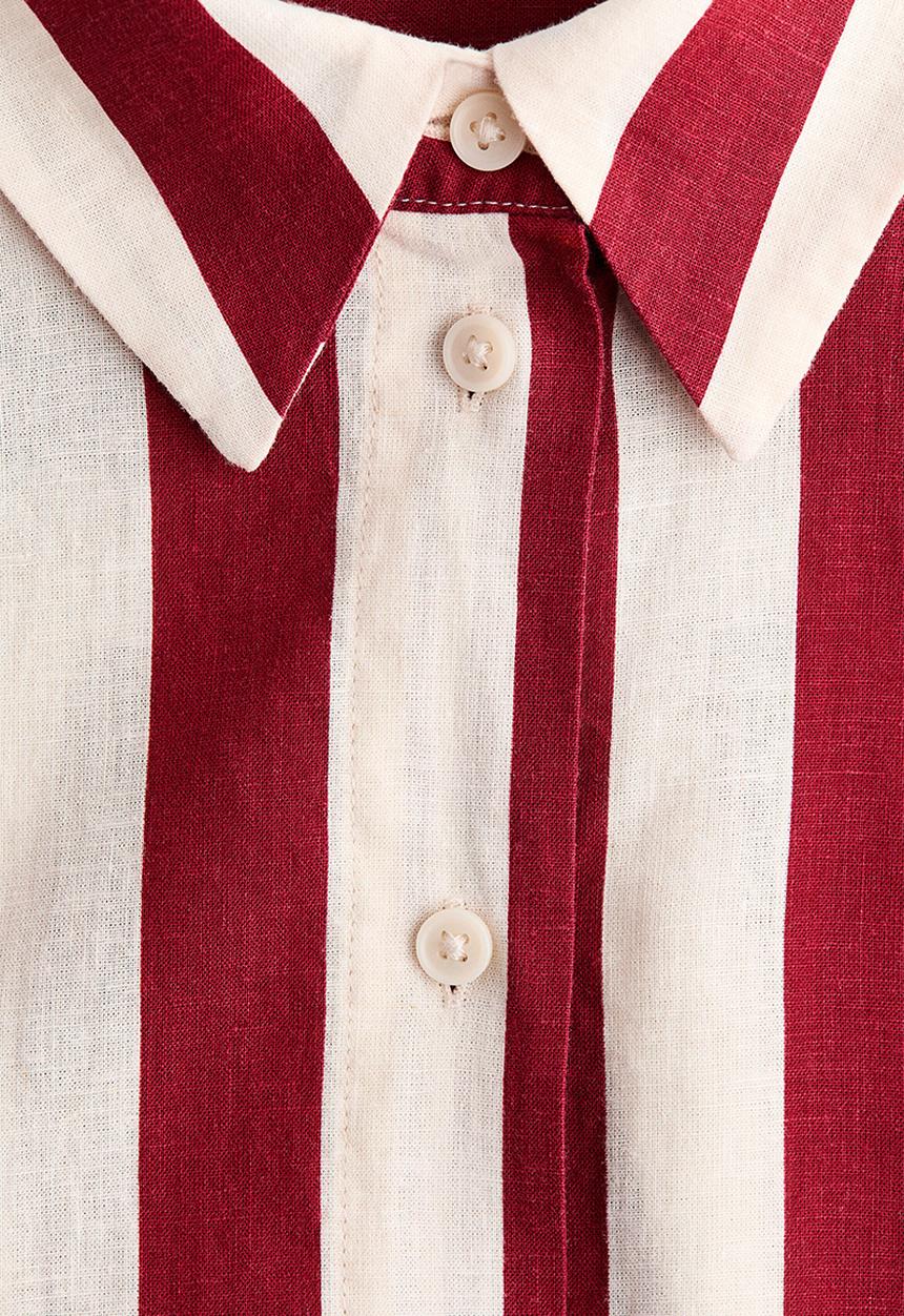 H&M - Oversized linen-blend shirt - dark red/striped