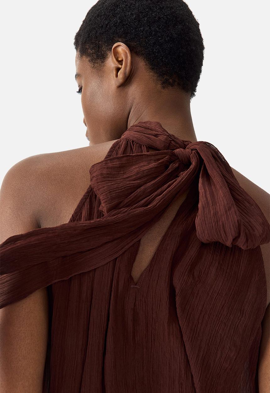 H&M - Scarf-collar chiffon top - dark brown